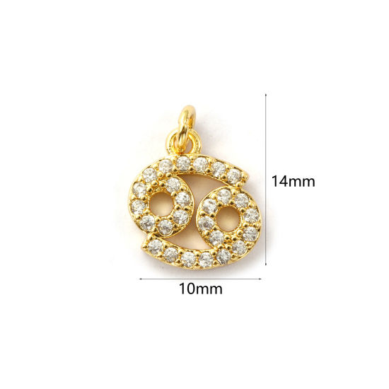 Immagine di 2 Pz Ecologico Ottone Ciondoli 18K Vero Oro Placcato Costellazione Cancro Micro Spianare Trasparente Cubic Zirconiae 14mm x 10mm