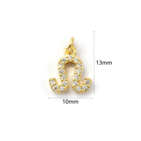 Immagine di 2 Pz Ecologico Ottone Ciondoli 18K Vero Oro Placcato Costellazione Leone Micro Spianare Trasparente Cubic Zirconiae 13mm x 10mm