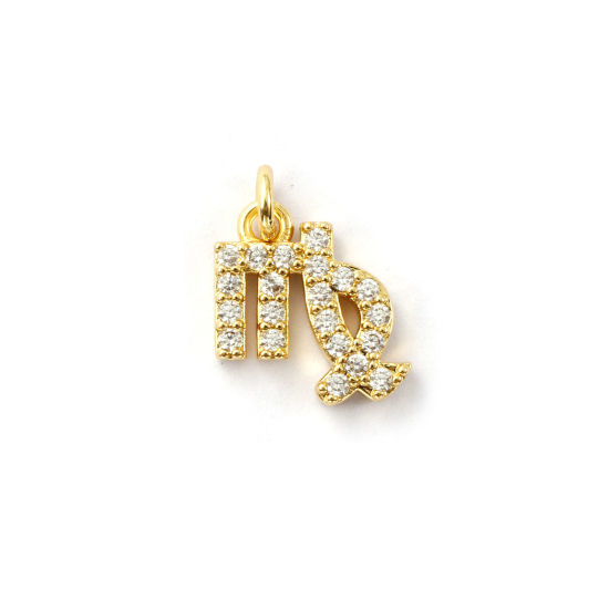 Immagine di 2 Pz Ecologico Ottone Ciondoli 18K Vero Oro Placcato Costellazione Vergine Micro Spianare Trasparente Cubic Zirconiae 13mm x 10mm
