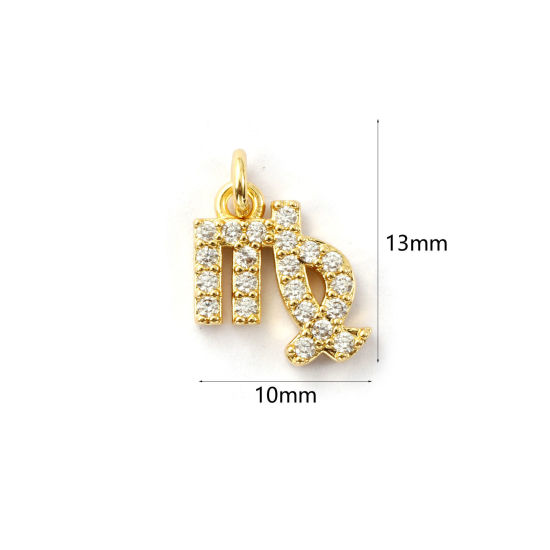 Immagine di 2 Pz Ecologico Ottone Ciondoli 18K Vero Oro Placcato Costellazione Vergine Micro Spianare Trasparente Cubic Zirconiae 13mm x 10mm