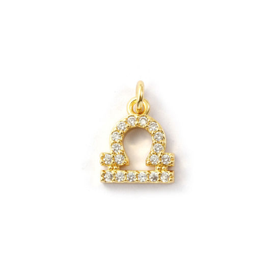Immagine di 2 Pz Ecologico Ottone Ciondoli 18K Vero Oro Placcato Costellazione Libra Micro Spianare Trasparente Cubic Zirconiae 13mm x 9mm