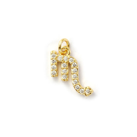 Immagine di 2 Pz Ecologico Ottone Ciondoli 18K Vero Oro Placcato Costellazione Scorpione Micro Spianare Trasparente Cubic Zirconiae 14mm x 10mm