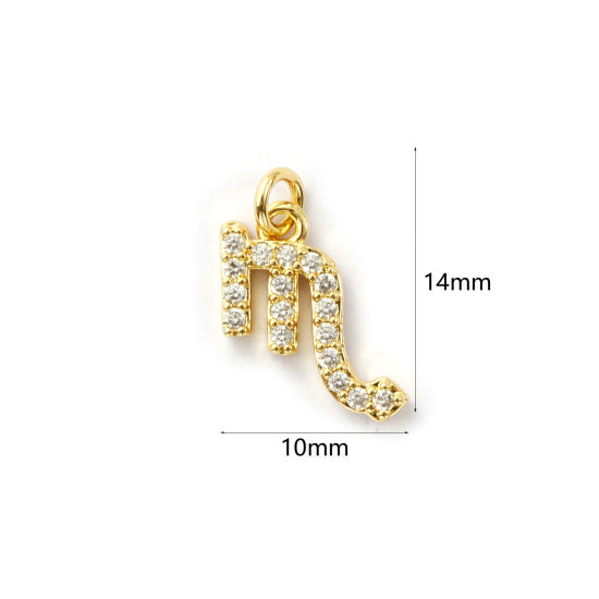 Immagine di 2 Pz Ecologico Ottone Ciondoli 18K Vero Oro Placcato Costellazione Scorpione Micro Spianare Trasparente Cubic Zirconiae 14mm x 10mm