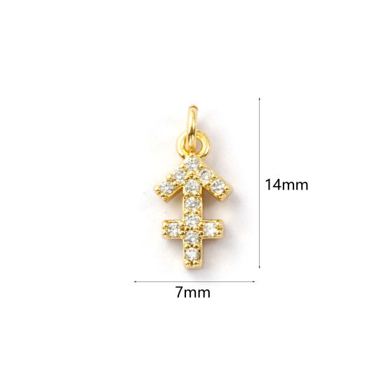 Immagine di 2 Pz Ecologico Ottone Ciondoli 18K Vero Oro Placcato Costellazione Sagittario Micro Spianare Trasparente Cubic Zirconiae 14mm x 7mm