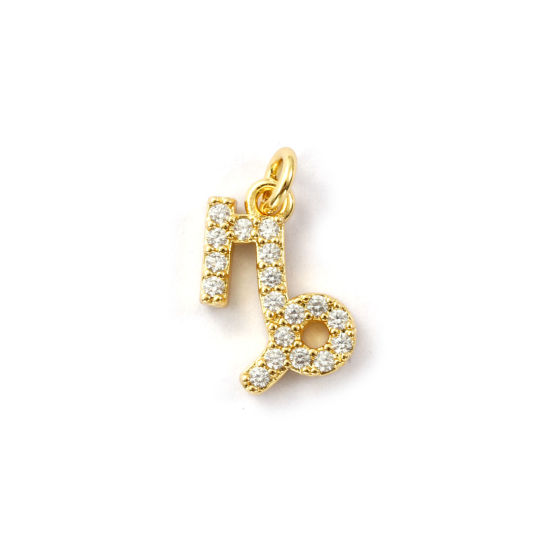 Immagine di 2 Pz Ecologico Ottone Ciondoli 18K Vero Oro Placcato Costellazione Capricorno Micro Spianare Trasparente Cubic Zirconiae 14mm x 9mm