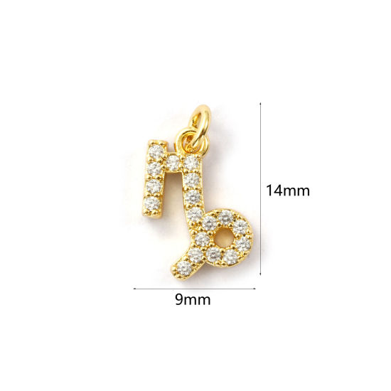 Immagine di 2 Pz Ecologico Ottone Ciondoli 18K Vero Oro Placcato Costellazione Capricorno Micro Spianare Trasparente Cubic Zirconiae 14mm x 9mm