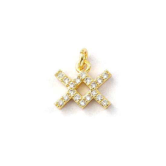 Immagine di 2 Pz Ecologico Ottone Ciondoli 18K Vero Oro Placcato Costellazione Acquario Micro Spianare Trasparente Cubic Zirconiae 12mm x 10.5mm