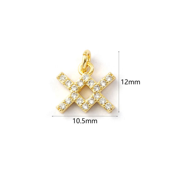 Immagine di 2 Pz Ecologico Ottone Ciondoli 18K Vero Oro Placcato Costellazione Acquario Micro Spianare Trasparente Cubic Zirconiae 12mm x 10.5mm