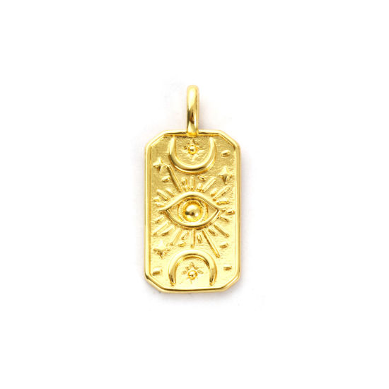 Bild von 2 Stück Umweltfreundlich Messing Religiös Charms 18K Echtgold plattiert Achteck Auge der Vorsehung/ Allsehendes Auge 26.5mm x 12mm