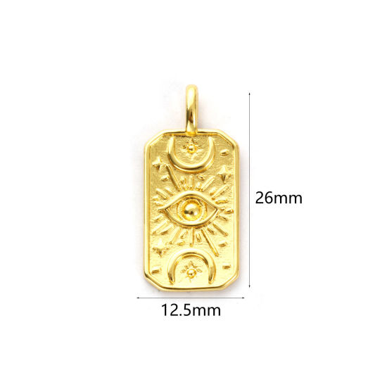 Bild von 2 Stück Umweltfreundlich Messing Religiös Charms 18K Echtgold plattiert Achteck Auge der Vorsehung/ Allsehendes Auge 26.5mm x 12mm