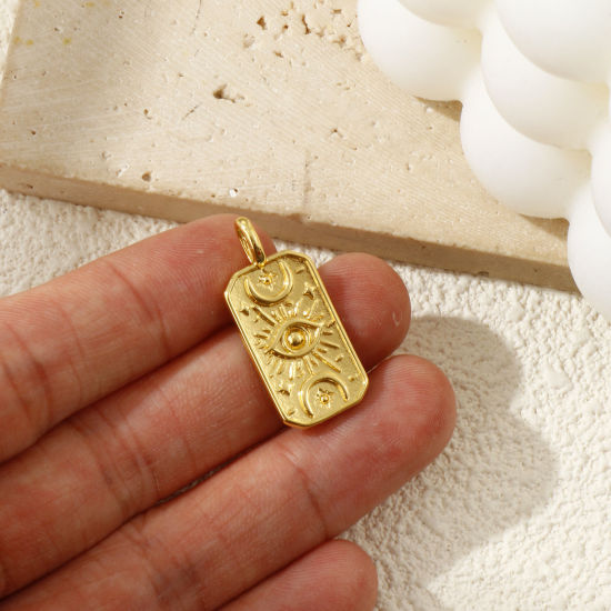 Bild von 2 Stück Umweltfreundlich Messing Religiös Charms 18K Echtgold plattiert Achteck Auge der Vorsehung/ Allsehendes Auge 26.5mm x 12mm