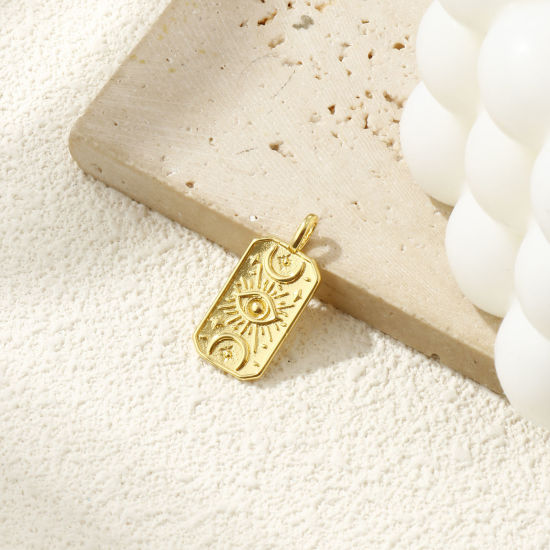 Bild von 2 Stück Umweltfreundlich Messing Religiös Charms 18K Echtgold plattiert Achteck Auge der Vorsehung/ Allsehendes Auge 26.5mm x 12mm