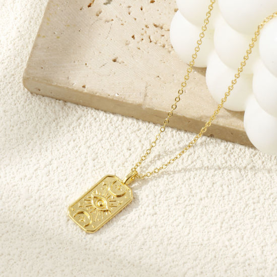 Bild von 2 Stück Umweltfreundlich Messing Religiös Charms 18K Echtgold plattiert Achteck Auge der Vorsehung/ Allsehendes Auge 26.5mm x 12mm