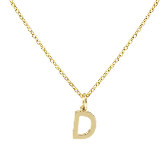 Immagine di 18K Vero Oro Placcato Catena a Cavo Collana con Ciondolo, Ottone 45cm + 5cm, Per Donne, Messaggio " D " Minimalista Lettera Maiuscola Regalo, Ecologico, 1 Pz