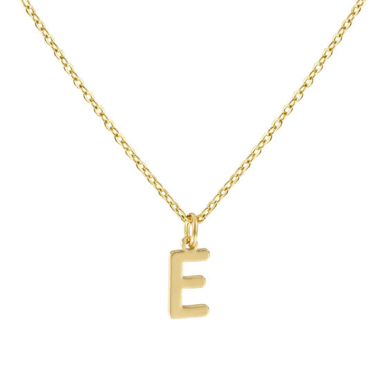 Immagine di 18K Vero Oro Placcato Catena a Cavo Collana con Ciondolo, Ottone 45cm + 5cm, Per Donne, Messaggio " E " Minimalista Lettera Maiuscola Regalo, Ecologico, 1 Pz