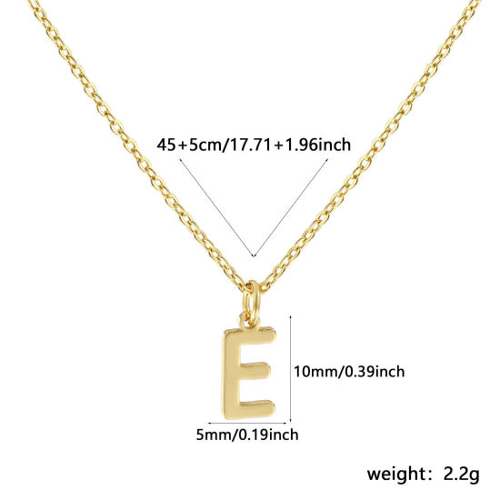 Immagine di 18K Vero Oro Placcato Catena a Cavo Collana con Ciondolo, Ottone 45cm + 5cm, Per Donne, Messaggio " E " Minimalista Lettera Maiuscola Regalo, Ecologico, 1 Pz