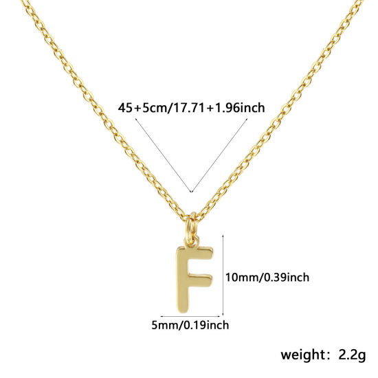 Immagine di 18K Vero Oro Placcato Catena a Cavo Collana con Ciondolo, Ottone 45cm + 5cm, Per Donne, Messaggio " F " Minimalista Lettera Maiuscola Regalo, Ecologico, 1 Pz