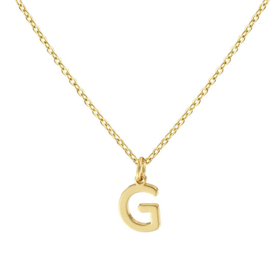 Immagine di 18K Vero Oro Placcato Catena a Cavo Collana con Ciondolo, Ottone 45cm + 5cm, Per Donne, Messaggio " G " Minimalista Lettera Maiuscola Regalo, Ecologico, 1 Pz
