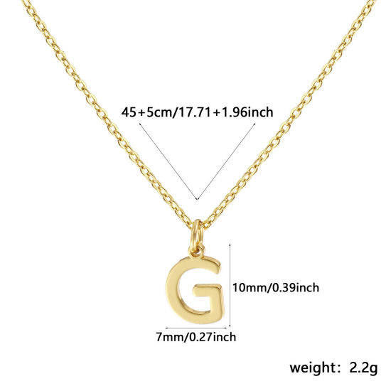 Immagine di 18K Vero Oro Placcato Catena a Cavo Collana con Ciondolo, Ottone 45cm + 5cm, Per Donne, Messaggio " G " Minimalista Lettera Maiuscola Regalo, Ecologico, 1 Pz
