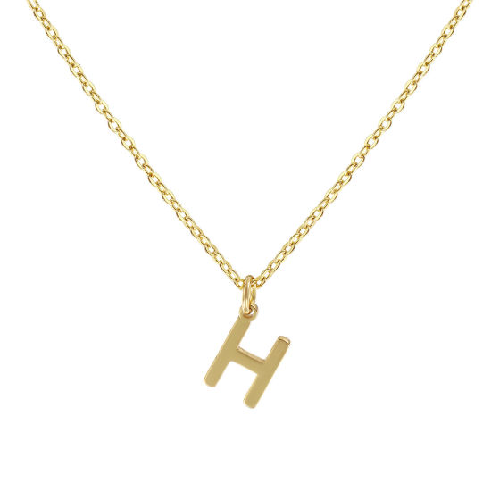 Immagine di 18K Vero Oro Placcato Catena a Cavo Collana con Ciondolo, Ottone 45cm + 5cm, Per Donne, Messaggio " H " Minimalista Lettera Maiuscola Regalo, Ecologico, 1 Pz