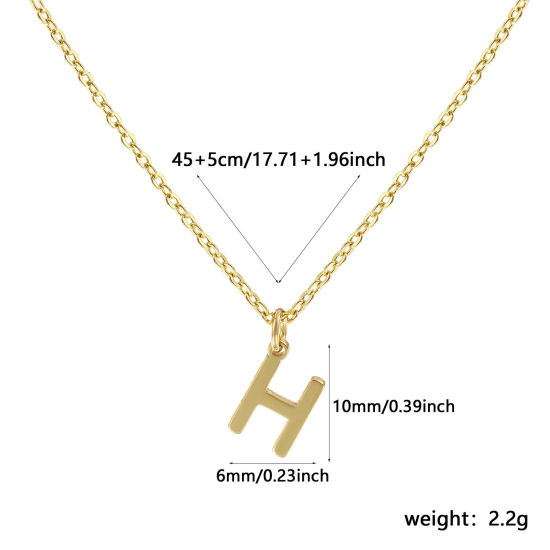 Immagine di 18K Vero Oro Placcato Catena a Cavo Collana con Ciondolo, Ottone 45cm + 5cm, Per Donne, Messaggio " H " Minimalista Lettera Maiuscola Regalo, Ecologico, 1 Pz