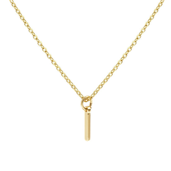Immagine di 18K Vero Oro Placcato Catena a Cavo Collana con Ciondolo, Ottone 45cm + 5cm, Per Donne, Messaggio " I " Minimalista Lettera Maiuscola Regalo, Ecologico, 1 Pz