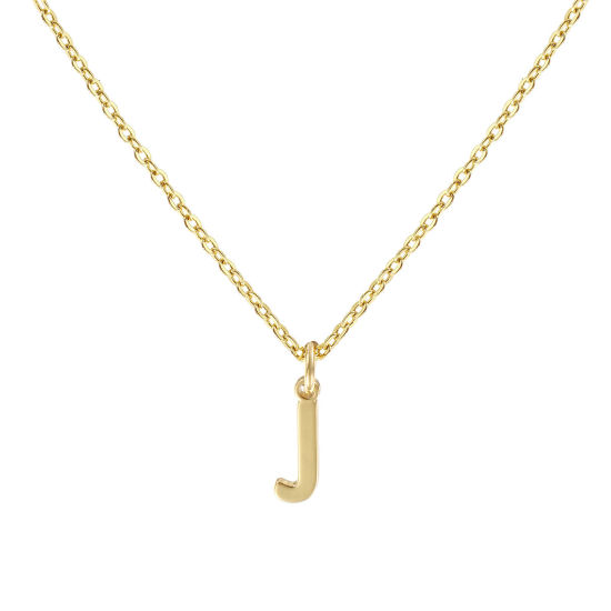 Immagine di 18K Vero Oro Placcato Catena a Cavo Collana con Ciondolo, Ottone 45cm + 5cm, Per Donne, Messaggio " J " Minimalista Lettera Maiuscola Regalo, Ecologico, 1 Pz
