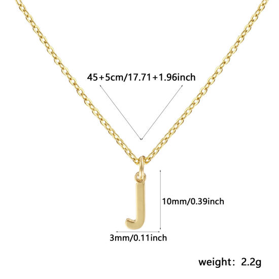 Immagine di 18K Vero Oro Placcato Catena a Cavo Collana con Ciondolo, Ottone 45cm + 5cm, Per Donne, Messaggio " J " Minimalista Lettera Maiuscola Regalo, Ecologico, 1 Pz