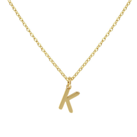 Immagine di 18K Vero Oro Placcato Catena a Cavo Collana con Ciondolo, Ottone 45cm + 5cm, Per Donne, Messaggio " K " Minimalista Lettera Maiuscola Regalo, Ecologico, 1 Pz