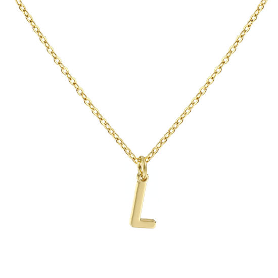 Immagine di 18K Vero Oro Placcato Catena a Cavo Collana con Ciondolo, Ottone 45cm + 5cm, Per Donne, Messaggio " L " Minimalista Lettera Maiuscola Regalo, Ecologico, 1 Pz