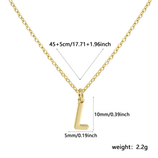 Immagine di 18K Vero Oro Placcato Catena a Cavo Collana con Ciondolo, Ottone 45cm + 5cm, Per Donne, Messaggio " L " Minimalista Lettera Maiuscola Regalo, Ecologico, 1 Pz