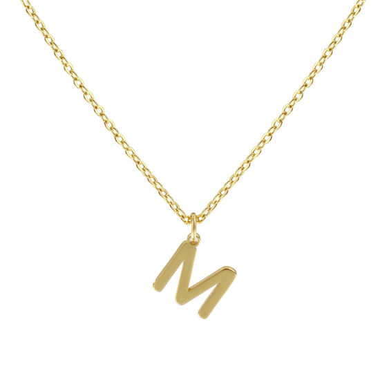 Immagine di 18K Vero Oro Placcato Catena a Cavo Collana con Ciondolo, Ottone 45cm + 5cm, Per Donne, Messaggio " M " Minimalista Lettera Maiuscola Regalo, Ecologico, 1 Pz