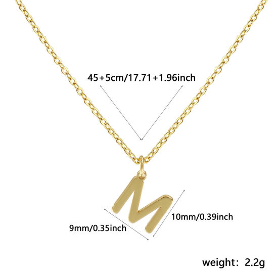 Immagine di 18K Vero Oro Placcato Catena a Cavo Collana con Ciondolo, Ottone 45cm + 5cm, Per Donne, Messaggio " M " Minimalista Lettera Maiuscola Regalo, Ecologico, 1 Pz