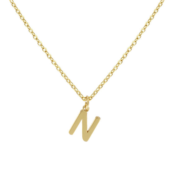 Immagine di 18K Vero Oro Placcato Catena a Cavo Collana con Ciondolo, Ottone 45cm + 5cm, Per Donne, Messaggio " N " Minimalista Lettera Maiuscola Regalo, Ecologico, 1 Pz