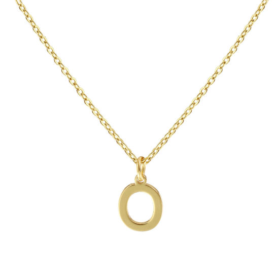 Immagine di 18K Vero Oro Placcato Catena a Cavo Collana con Ciondolo, Ottone 45cm + 5cm, Per Donne, Messaggio " O " Minimalista Lettera Maiuscola Regalo, Ecologico, 1 Pz