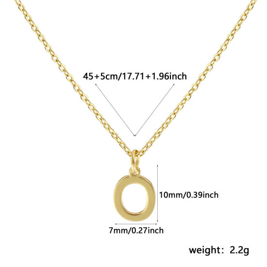 Immagine di 18K Vero Oro Placcato Catena a Cavo Collana con Ciondolo, Ottone 45cm + 5cm, Per Donne, Messaggio " O " Minimalista Lettera Maiuscola Regalo, Ecologico, 1 Pz
