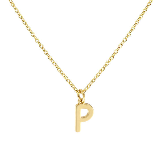 Immagine di 18K Vero Oro Placcato Catena a Cavo Collana con Ciondolo, Ottone 45cm + 5cm, Per Donne, Messaggio " P " Minimalista Lettera Maiuscola Regalo, Ecologico, 1 Pz
