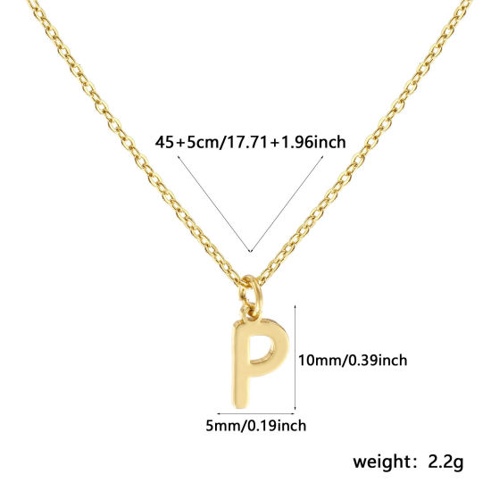 Immagine di 18K Vero Oro Placcato Catena a Cavo Collana con Ciondolo, Ottone 45cm + 5cm, Per Donne, Messaggio " P " Minimalista Lettera Maiuscola Regalo, Ecologico, 1 Pz