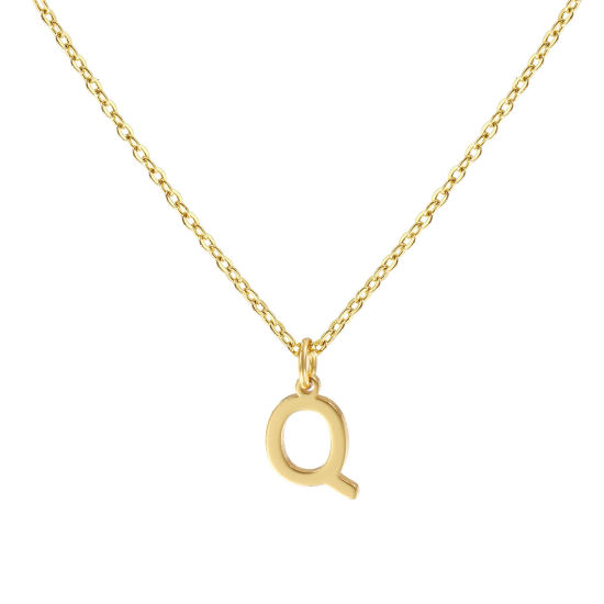 Immagine di 18K Vero Oro Placcato Catena a Cavo Collana con Ciondolo, Ottone 45cm + 5cm, Per Donne, Messaggio " Q " Minimalista Lettera Maiuscola Regalo, Ecologico, 1 Pz