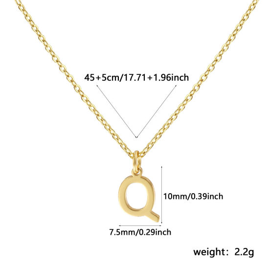 Immagine di 18K Vero Oro Placcato Catena a Cavo Collana con Ciondolo, Ottone 45cm + 5cm, Per Donne, Messaggio " Q " Minimalista Lettera Maiuscola Regalo, Ecologico, 1 Pz