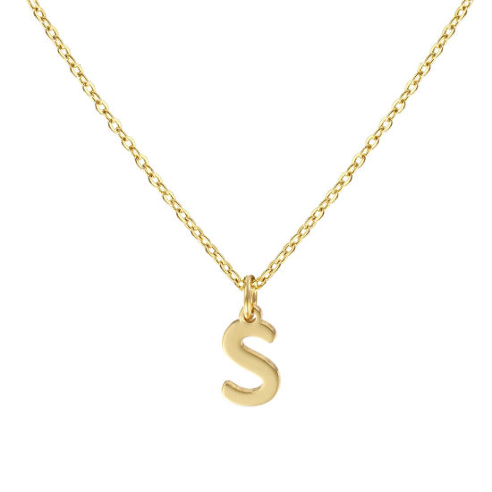 Immagine di 18K Vero Oro Placcato Catena a Cavo Collana con Ciondolo, Ottone 45cm + 5cm, Per Donne, Messaggio " S " Minimalista Lettera Maiuscola Regalo, Ecologico, 1 Pz
