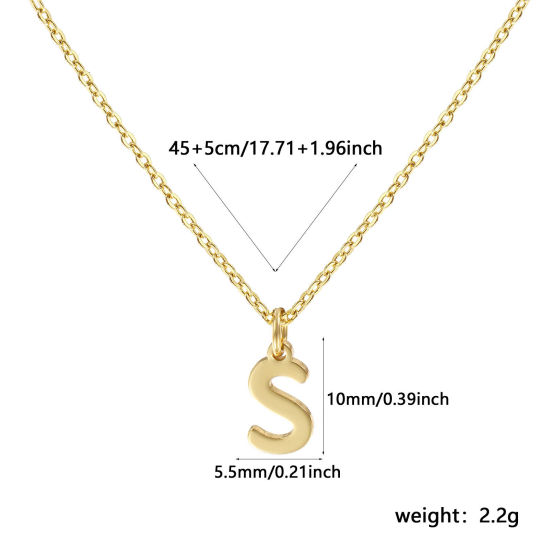 Immagine di 18K Vero Oro Placcato Catena a Cavo Collana con Ciondolo, Ottone 45cm + 5cm, Per Donne, Messaggio " S " Minimalista Lettera Maiuscola Regalo, Ecologico, 1 Pz