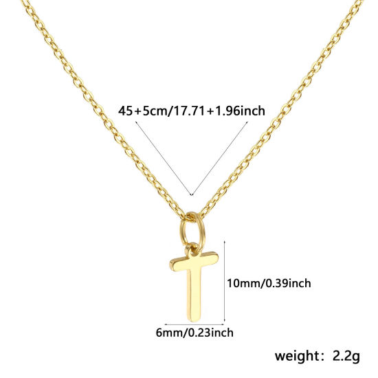 Immagine di 18K Vero Oro Placcato Catena a Cavo Collana con Ciondolo, Ottone 45cm + 5cm, Per Donne, Messaggio " T " Minimalista Lettera Maiuscola Regalo, Ecologico, 1 Pz