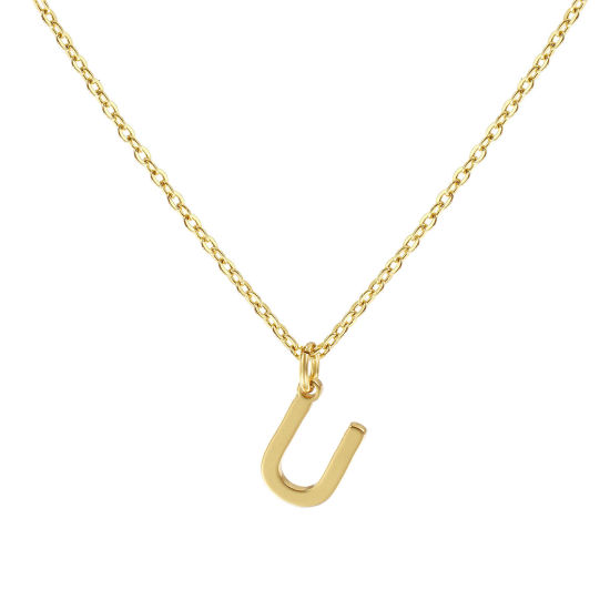 Immagine di 18K Vero Oro Placcato Catena a Cavo Collana con Ciondolo, Ottone 45cm + 5cm, Per Donne, Messaggio " U " Minimalista Lettera Maiuscola Regalo, Ecologico, 1 Pz