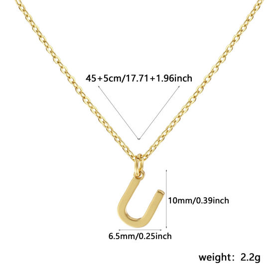 Immagine di 18K Vero Oro Placcato Catena a Cavo Collana con Ciondolo, Ottone 45cm + 5cm, Per Donne, Messaggio " U " Minimalista Lettera Maiuscola Regalo, Ecologico, 1 Pz