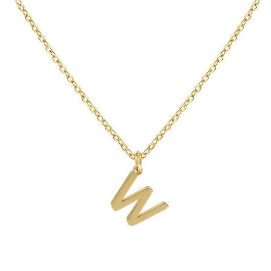 Immagine di 18K Vero Oro Placcato Catena a Cavo Collana con Ciondolo, Ottone 45cm + 5cm, Per Donne, Messaggio " W " Minimalista Lettera Maiuscola Regalo, Ecologico, 1 Pz