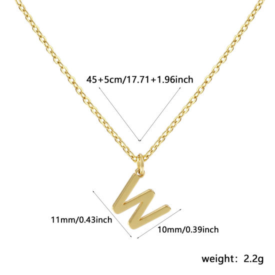 Immagine di 18K Vero Oro Placcato Catena a Cavo Collana con Ciondolo, Ottone 45cm + 5cm, Per Donne, Messaggio " W " Minimalista Lettera Maiuscola Regalo, Ecologico, 1 Pz
