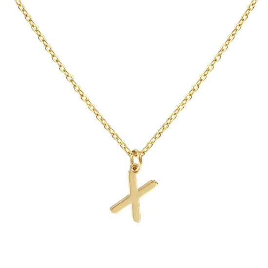 Immagine di 18K Vero Oro Placcato Catena a Cavo Collana con Ciondolo, Ottone 45cm + 5cm, Per Donne, Messaggio " X " Minimalista Lettera Maiuscola Regalo, Ecologico, 1 Pz