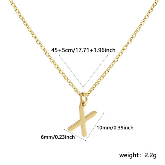 Immagine di 18K Vero Oro Placcato Catena a Cavo Collana con Ciondolo, Ottone 45cm + 5cm, Per Donne, Messaggio " X " Minimalista Lettera Maiuscola Regalo, Ecologico, 1 Pz