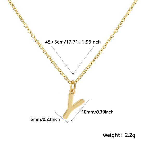 Immagine di 18K Vero Oro Placcato Catena a Cavo Collana con Ciondolo, Ottone 45cm + 5cm, Per Donne, Messaggio " Y " Minimalista Lettera Maiuscola Regalo, Ecologico, 1 Pz